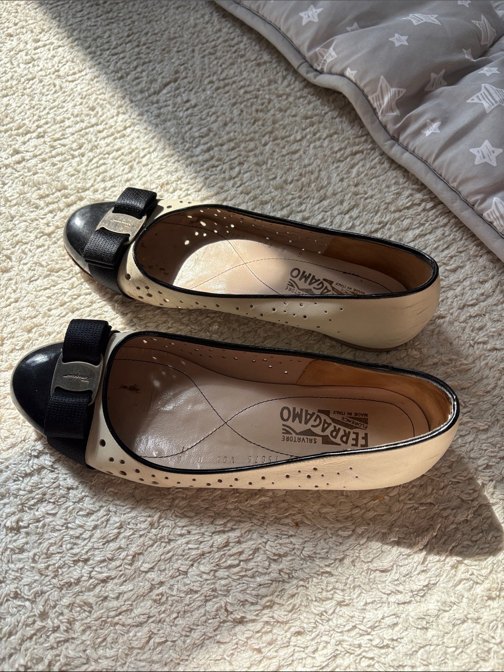 Salvatore Ferragamo Two-Tone Bow Cap-Toe Leather Ballet Flats